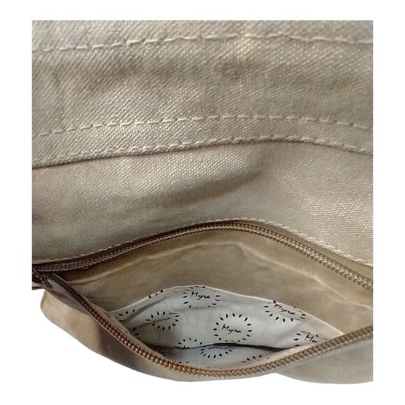 Myra Bag Composition Crossbody Purse Cowhide Leather & Canvas Western Boho - Picture 11 of 12